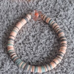 Pastel Peach & Mint Clay Beaded Flower Bracelet